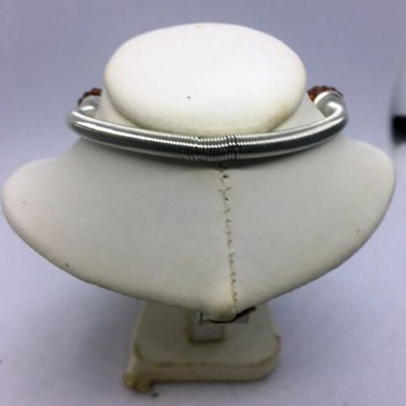 Silver Twist Bracelet with Brown and Peach Crystal Beads and Basket Charm - Picture 2 of 3